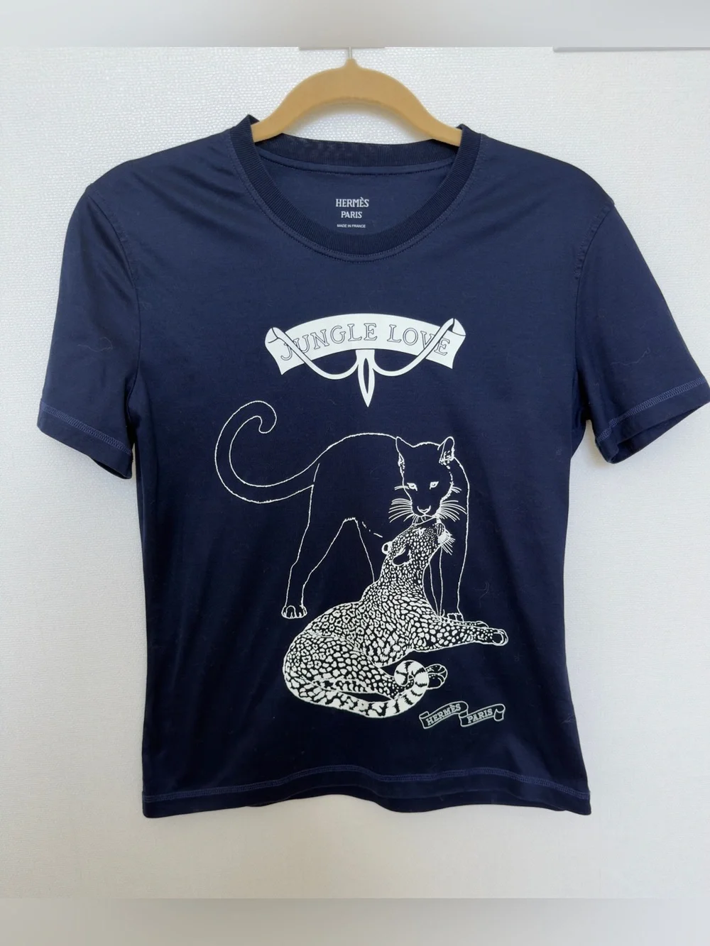 Hermes Women's Navy Blue & White  Short Sleeve TShirt Top Size 38 ( US 4 )